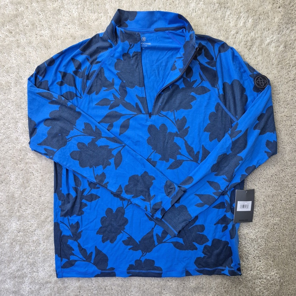 G/Fore Tonal Floral Luxe Top Mens Medium Blue 1/4 Zip Shirt Stretch Golf Outdoor - Picture 2 of 9